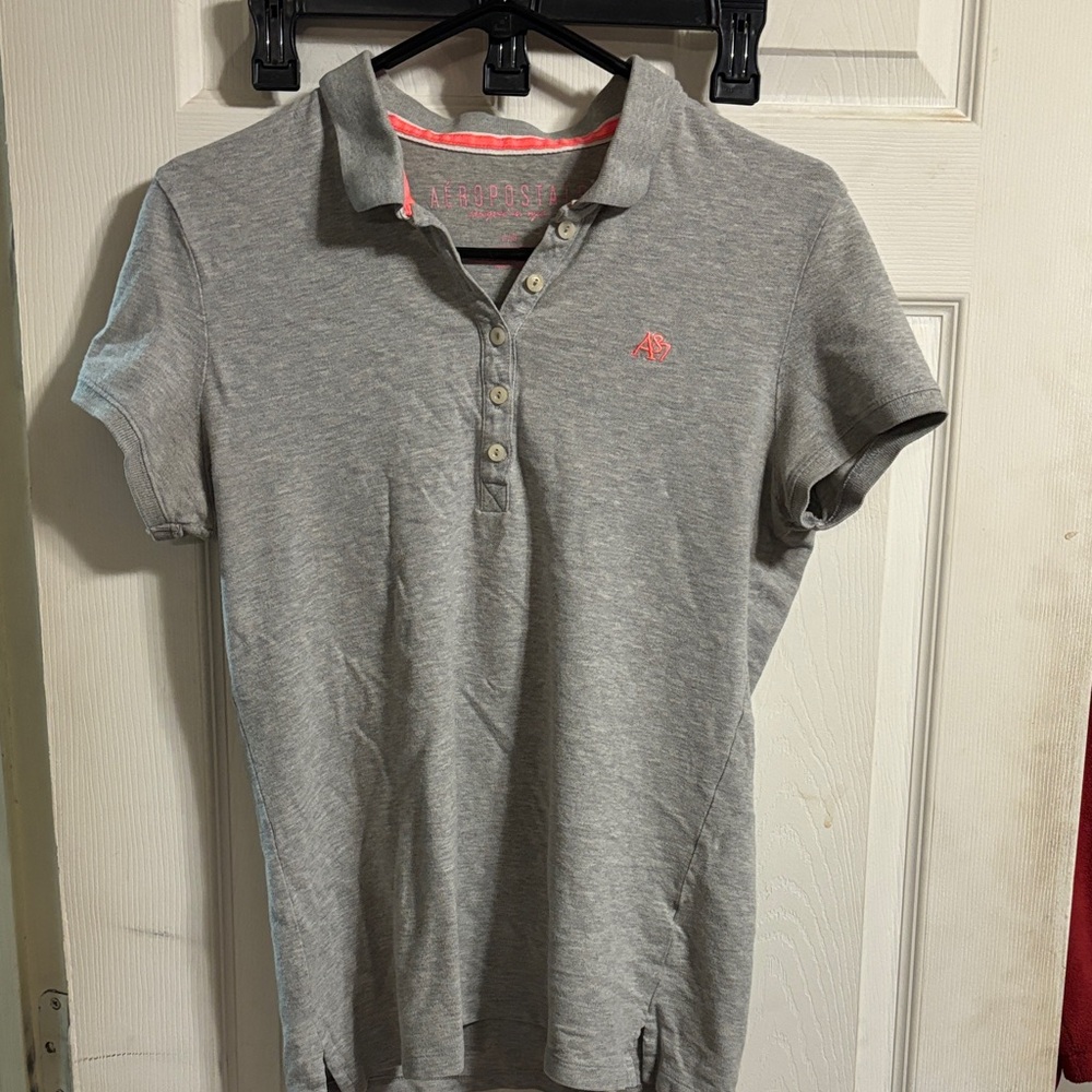 Aeropostale Heather Gray Polo with Pink Details